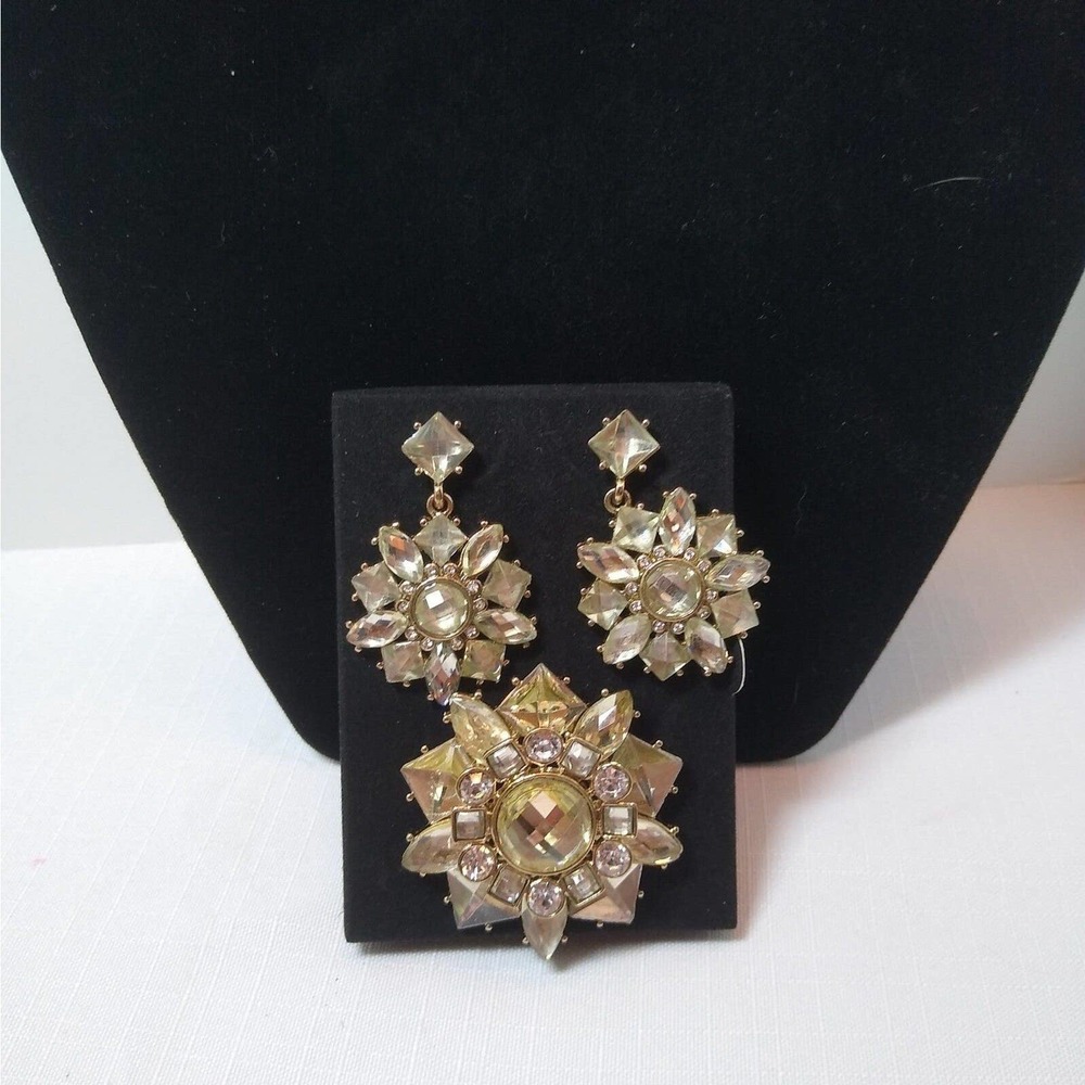 Pierced dangle earrings and matching brooch
